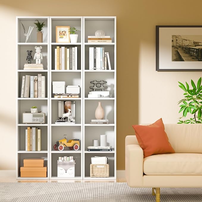 6-Tier Narrow Bookshelf, 71.5" Tall Corner Bookcase, Modern Book Shelf with Storage Space, Wooden Display Storage Shelves for Bedroom, Living Room and Office, White