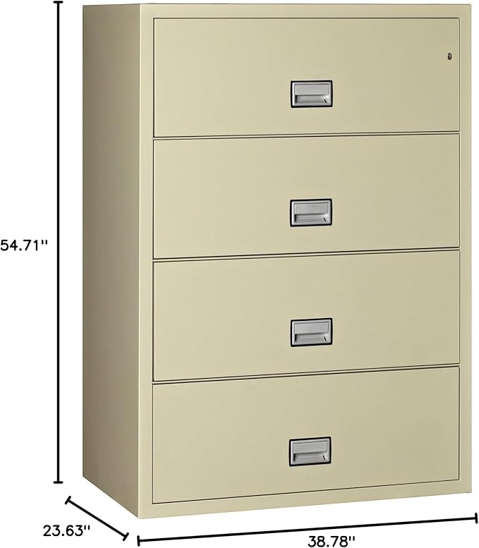 38 inch Wide 4-Drawer Lateral Fireproof File Cabinet – Legal and Letter Size Filing – Key Lock – Water Resistant – Fire Safe and Impact Rated – Putty Finish – Model LAT4W38P