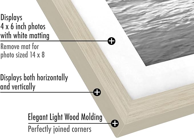 Americanflat 4x6 Collage Picture Frame with Shatter-Resistant Glass - Fits Three 4x6 Photos or Use as One 8x16 Picture Frame - Signature Collection - Collage Frames for Tabletop and Wall - Light Wood