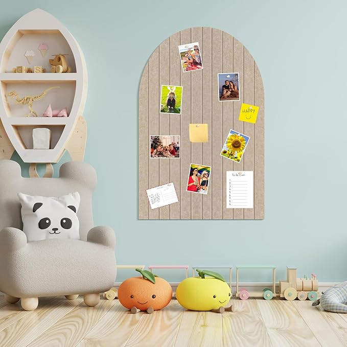 31.5 X24 Inch Large Arch Felt Bulletin Board with 50 Wooden Pushpins Decorative Picture Framed Display Board Felt Tile Wall Organizer for School Home Office Boho Wall Decor(Dark Camel)