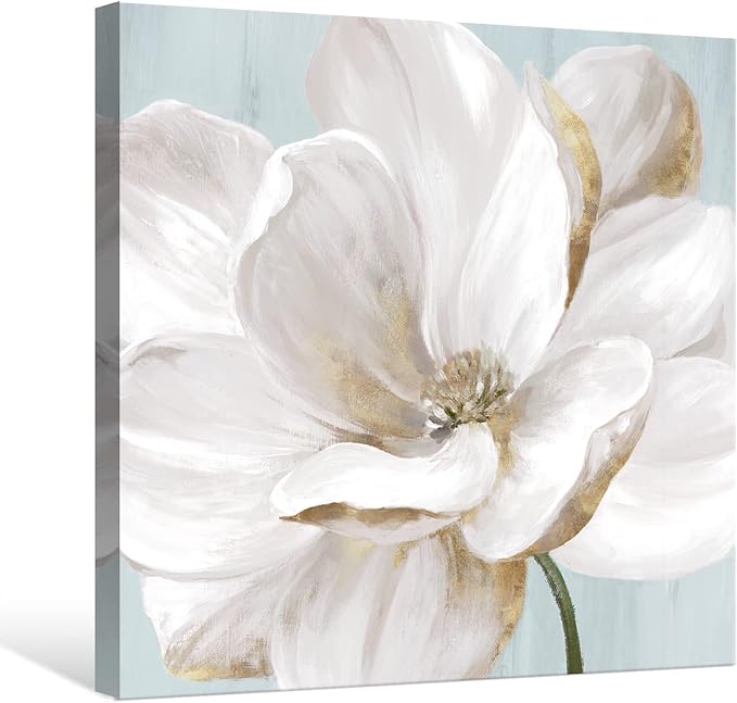 SEVEN WALL ARTS White Magnolia Flower Canvas Wall Art Floral Pictures Decor Vintage Nature Botanical Painting Modern Large Size Farmhouse Artwork for Bedroom Living Room Office 32"x 32"