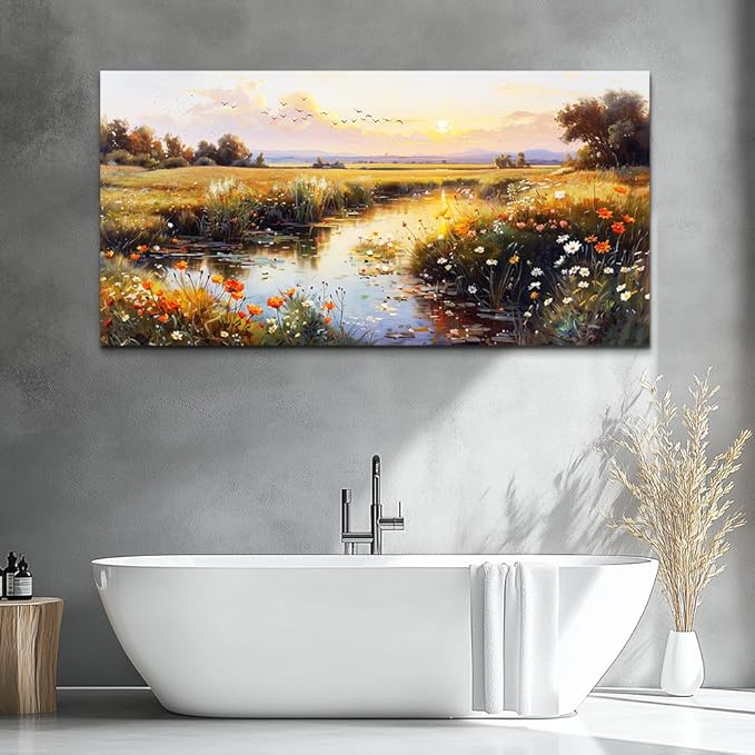 ZUITINGHUA Canvas Wall Art For Living Room Wall Decor For Bedroom Office Wall Decoration Rivers Landscape Painting Farmhouse Pictures Artwork Room Aesthetic Home Decor 20x40 In