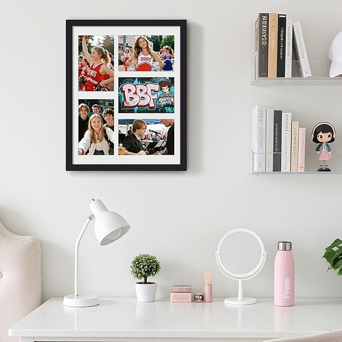 upsimples 11x14 Collage Picture Frame, Display Pictures 5 4x6 with Mat or 11x14 Without Mat, Wall Hanging 5 4x6 Picture Frame Collage Wall Decor, Black, 1 Pack