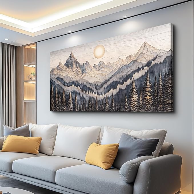 MHARTK66 Abstract Mountain Landscape Wall Painting Wall Art For Living Room Bedroom Wall Decor Office Modern Pictures Wall Decor Sunrise Forest Large Canvas Prints Hanging Modern Home Decorations