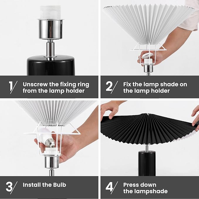 Ceramic Table Lamps for Bedroom Set of 2, Adjustable Shade Lamps for Night Stands, Modern Cylindrical Nightstand Table Lamps 5W E26 for Bedroom Bedside Buffet, Black