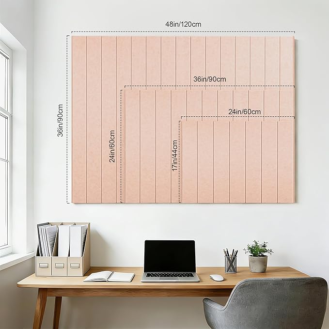 Bulletin Board, 24 x 18 inches Felt Board Decorative Pin Board, 4' x 3' Cork Board Alternative for Wall, Foldable Photo Board with 20 Pushpins - Mauvey Pink Stripes
