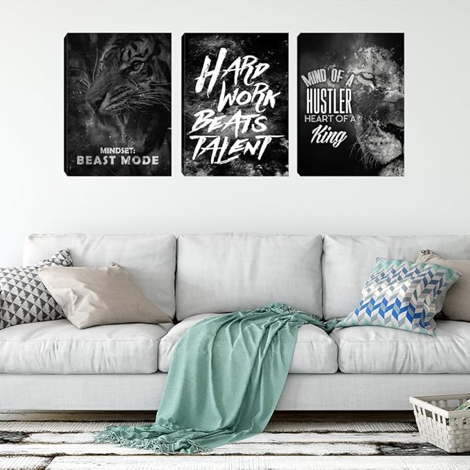 Large Modern Black Wall Art Poster Motivational Painting Prints Entrepreneur Quote Framed Artwork Office Home Decor Decorations for Bedroom Living Room Gym Workplace(72" Wx36 H)