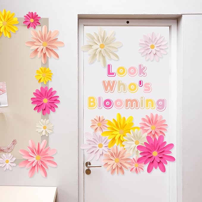 18 Pcs Paper Flowers Decorations for Wall DIY Flower Bulletin Board 3D Fiesta Paper Floral Backdrop Decoration for Photo Backdrop Classroom Back to School Party(Elegant Colors)