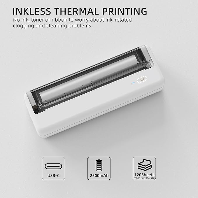Inkless Wireless Printer for Home Offices & Travel, Supports 8" & 4" Thermal Paper Roll, Perfect for iOS Android & Laptops, Compact Printer for Bussiness Trips, No Ink Needed