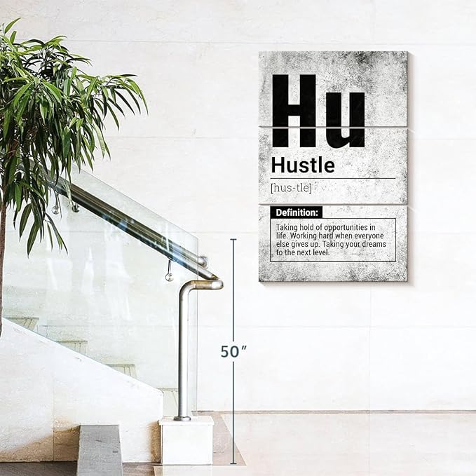 Elephant Stock - Hustle Definition Grunge Wall Art - Vertical Multi Panel Canvas - 3 Piece Living Room Wall Decor - Digital Art Inspirational And Typography Multi Piece Wall Art - Black And Gray Decor - 36" x 57"