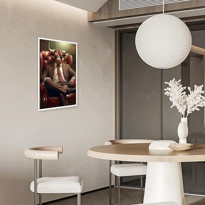 Trendy Suit Animal Cow Portrait Wall Art Funny Boss Cow Canvas Posters Work Struggle Motivation Inspiring Prints Painting For Office Living Room Wall Decor 24x36in Unframed