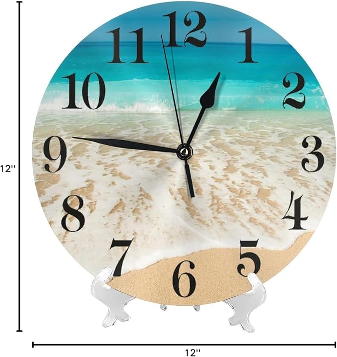 Ocean Beach Summer Theme Wall Clock Battery Operated Silent Round Clock Wall Decor for Home Office School, 12 Inch