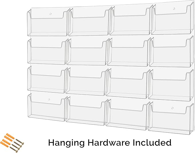 Marketing Holders Post Card Holder Acrylic 16 Pockets Holds 6" Printed Media Hanging Hardware Included Use at Real Estate Offices Hotels Resorts Convention Centers Hotels Eye Catching Clear