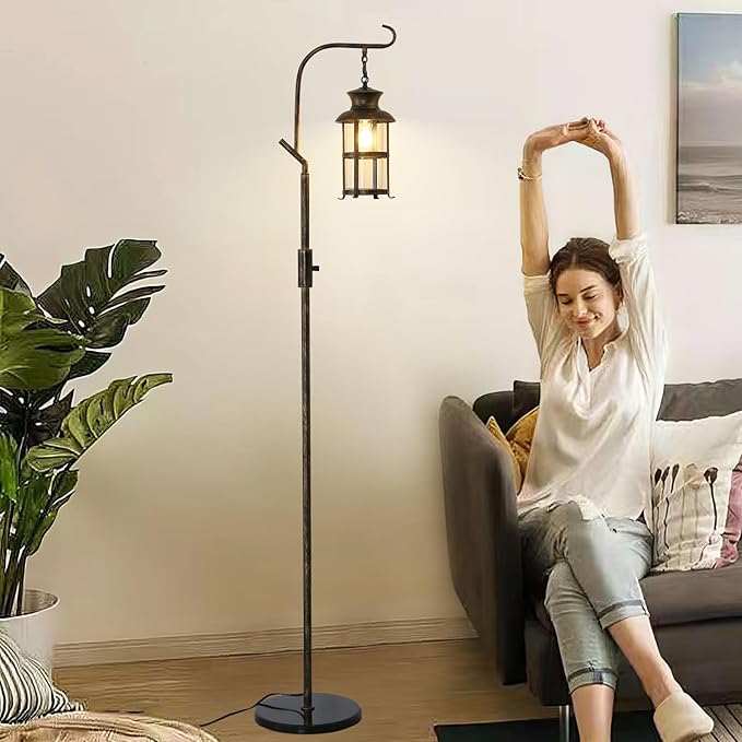 Vintage Dimmable Floor Lamp,Classical Lanterns Standing Lamp, Rustic Farmhouse Floor Lamp with Bronze Finish for Living Room Bedroom,Bar,Basement (Bronze)