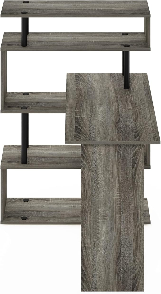 Furinno Classic Desk, 40" Wide L-Shape Gaming Desk, Computer Desk, Writing Desk with 5-Tier S-Shaped Side Shelves for Home Office, Study Room, Dorm, Bedroom, French Oak