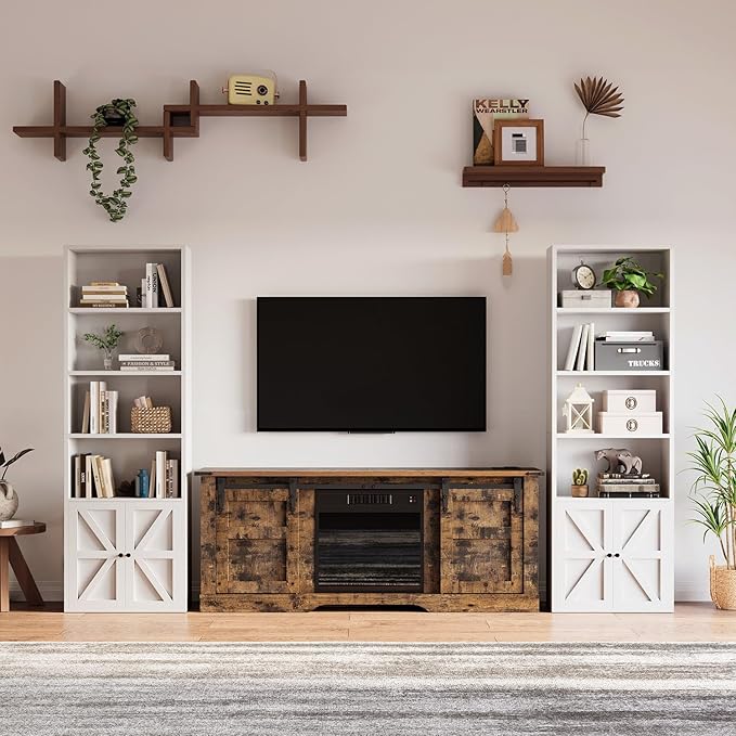 MXV 6-Tier Bookshelf and Bookcase Set of 2, Wooden Bookshelves with Cabinet Doors, Floor Bookshelves and Office Storage Cabinets for Home Office, Living Room (White 2 Pack, 6-Tier)