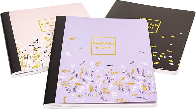 Pukka Pad, Composition Notebooks - 3 Pack of Journals Featuring 140 Pages of College Ruled 80GSM Paper with Sturdy Cover Stock - 9.75 x 7.5in - Rochelle and Jess