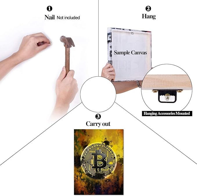 Bitcoin Canvas Wall Art Motivational Hodl Crypto Btc Posters Modern House Inspiration Office Decor Motivation Inspire Cryptocurrency Trader Hodler Inspirational Prints Artwork Decorations(28"Wx44"H)