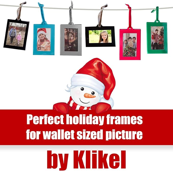 Klikel Picture Frames Ornament - Silver Small Hanging Picture Frames - Photo Ornaments For Tree - Set of 8