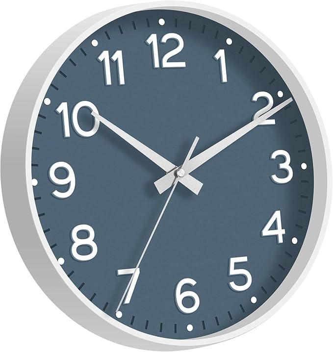 Wall Clock 12 Inch Silent Wall Clocks Battery Operated- Modern Non Ticking Analog Clock Decorative for Living Room Bedroom Office Kitchen(Azure Blue)