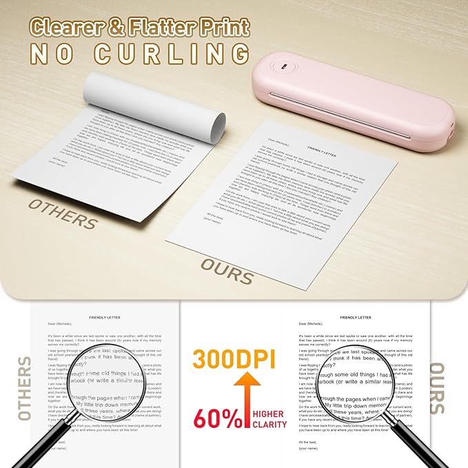 Bisofice A4 Portable Thermal Printer Wireless&USB Connect with Mobile Computer 50mm/56mm/77mm/107mm/210mm/216mm(2in/3in/4in/8in/8.5in) US Letter A5 Paper Size for Office School