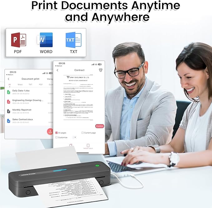 Portable Printer, 300DPI Wireless Bluetooth Thermal Printers, Support Multi-Size Thermal Paper, Compatible with iOS, Android & PC, Inkless Mobile Printer for Travel, Office, School, Gray