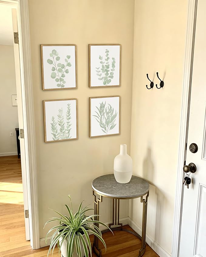 Drsoum Framed Botanical Plant Canvas Wood Wall Art Light Green Sage Wall Decor Eucalyptus Leaf Picture for Bedroom Living Room Bathroom Office 8āx 10ā x 4pcs