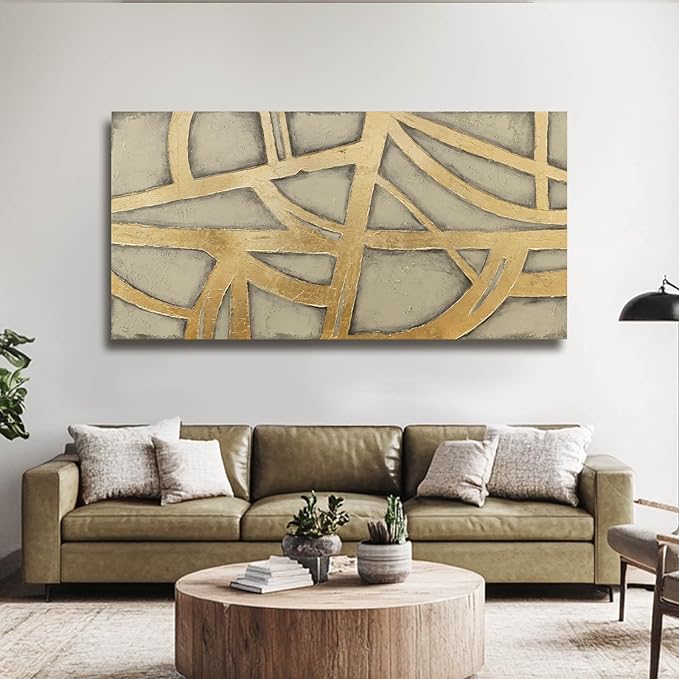 VAYIMDH Abstract Canvas Wall Art Gold Pictures Minimalist Modern Artwork Bedroom Wall Paintings 24"x48" Art for Home Office