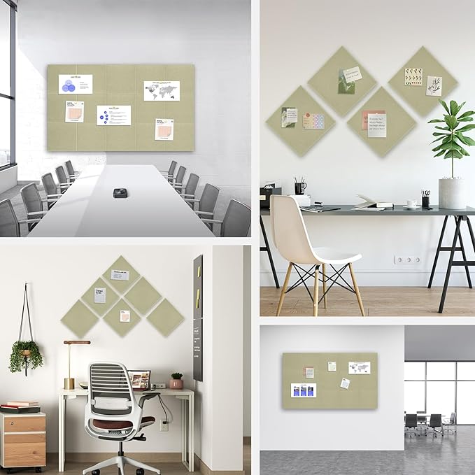 Large Cork Board for Office Wall Decor,48"x36"-12 Pack Felt Wall Tiles with Safe Removable Adhesive Tabs, 1/2" Thick, Felt Bulletin Board Pin Board Cork Boards for Walls - Sage Green
