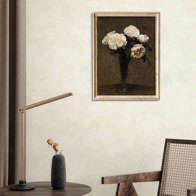 unrio Vintage Floral Wall Art Prints - Retro Moody Roses Canvas Art Decor Rustic Farmhouse Wall Decor - Antique Flower Botanical Painting Picture Aesthetic for Bedroom Bathroom Living Room Office (8" x 10"-UNFRAMED)