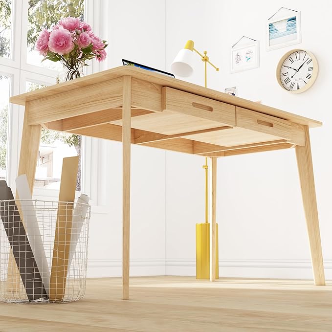 Home Office Computer Desk Coner Desk with 2 Drawers, Study Writing Table for Home Office, Study, Wood Color (47.2 ”W x 23.6”D x 29.1”H)