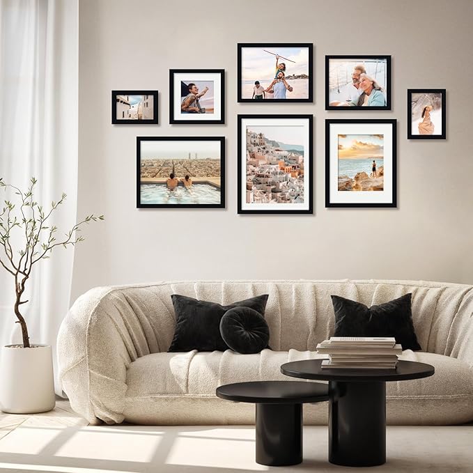 Egofine 12x16 Picture Frames 4PCS Covered by Plexiglass, Made of Solid Wood, Display Pictures 9x12/11x14 with Mat or 12x16 Without Mat for Wall Mounting, Black with Texture