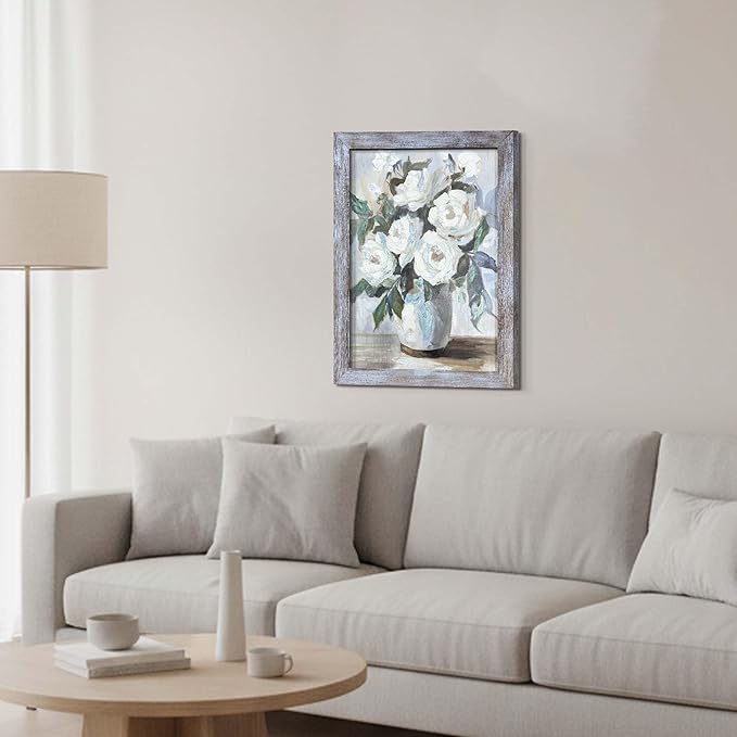 UTOP-art Flower Wall Decor Artwork - Elegant Floral Canvas Picture with Blue Accents for Bathroom Bedroom Gift 24"x18"