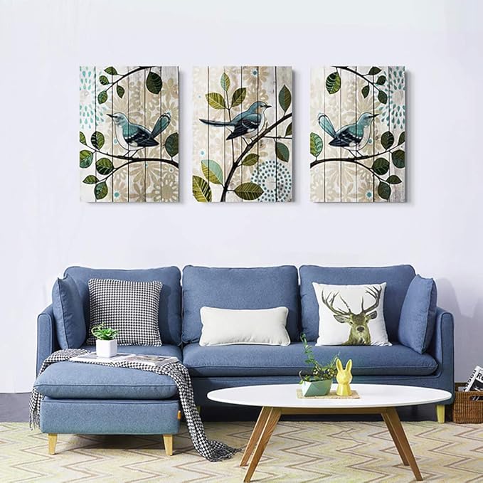 Bird On The Branch 3 Piece Abstract Canvas Wall Art For Living Room Wall Decor For Bedroom Kitchen Decorations Abstract Hang Posters Canvas Prints Artwork Modern Framed Bathroom Home Decoration