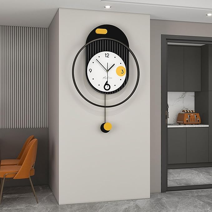 Wall Clock Modern Art Large Wall Clock, Metal Retro Minimalist Modern Clock Round Silent Non-Ticking Battery Operated Wall Clocks for Living Room Home Kitchen Bedroom Office School