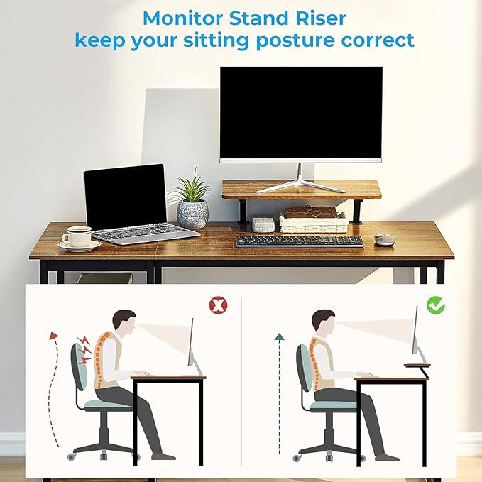 GreenForest Computer Desk with Monitor Stand,47 inch Home Office Desk with Reversible Storage Shelves Modern Writing Study Work Table,Easy Assembly,Walnut
