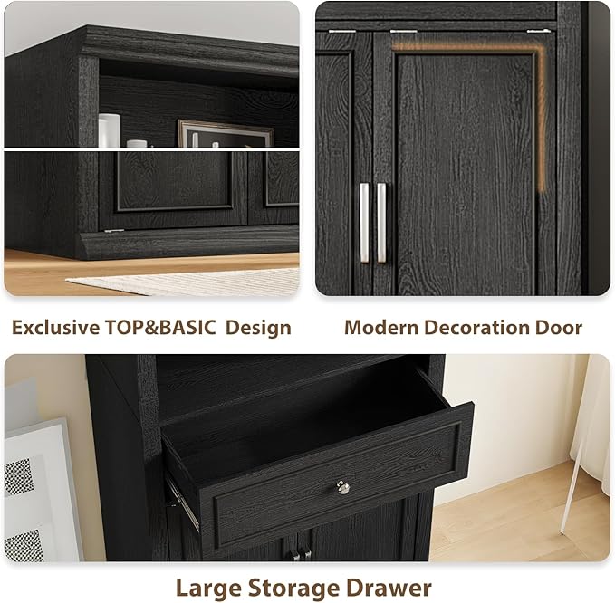 Rresyet Bookcase, 6 Tier Black Bookshelf 28" W Tall Minimalist Bookshelves with Storage Cabinet Suitable for Offices, Libraries, Living Rooms