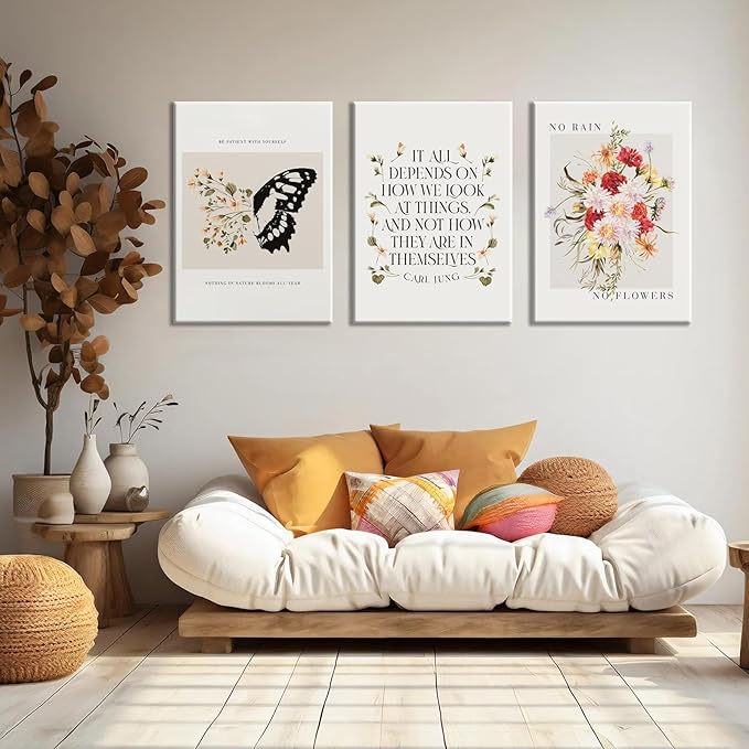 VVL 3Pcs Inspirational Quotes Wall Art for Office Mental Health Canvas Wall Art Motivation Painting Picture Wall Decor for School Office Treatment Room Home Decoration 16x24in