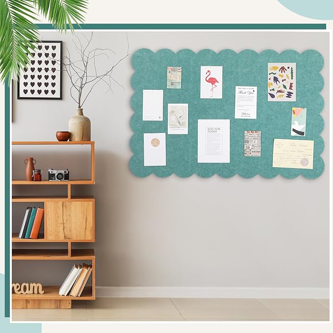 Scalloped Felt Bulletin Board 48 x 36 Inches Foldable Forest Green Pin Cork Board Alternative for Wall, 4' x 3' Trifold Picture Vision Self Adhesive Bulletin Decorative