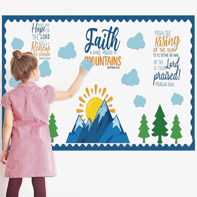 Faith Can Move Mountains Bulletin Board Decoration Religious Classroom Bulletin Board Faith Mountain Cutout for Sunday School Religious Classroom Home Wall Decor