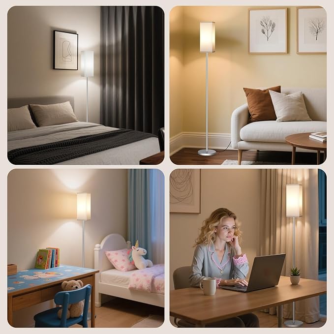 64.6" Floor Lamp, Pole with Foot Switch, Modern Standing Lamp Lamp, Minimalist Freestanding Lamp (Bulb Not Included), for Living Room, Bedroom Office ETL Listed, Silver and White SCW07LD05