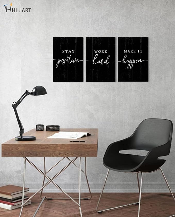 Inspirational Quotes Office Wall Art: Motivational Poster Positive Sayings Office Wall Decor, 3 Piece Black Motivation Picture Inspirational Prints 8x12"