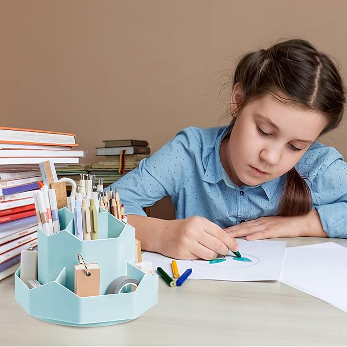360 Degree Rotation Pen Holder,9 Slots Pencil Holder for Desk,Desk Organizer,Desk Accessories & Workspace Organizers,Apply Office, School, Home(Blue