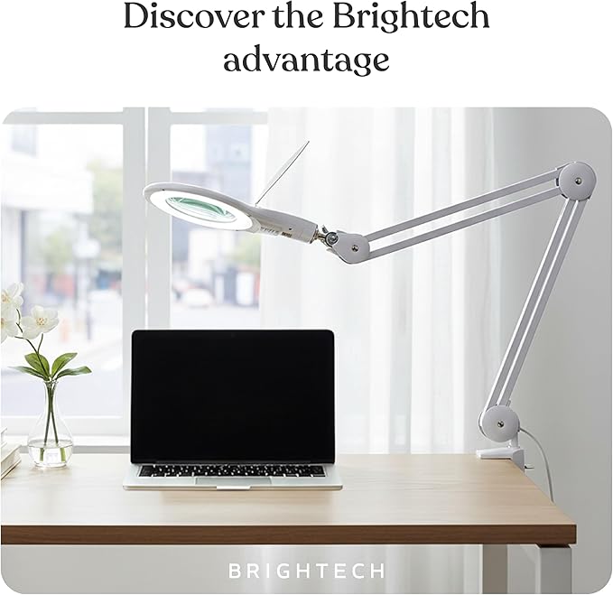 Brightech LightView PRO Magnifying Desk Lamp, 2.25x Light Magnifier, Adjustable Magnifying Glass with Light for Crafts, Reading, Close Work - White