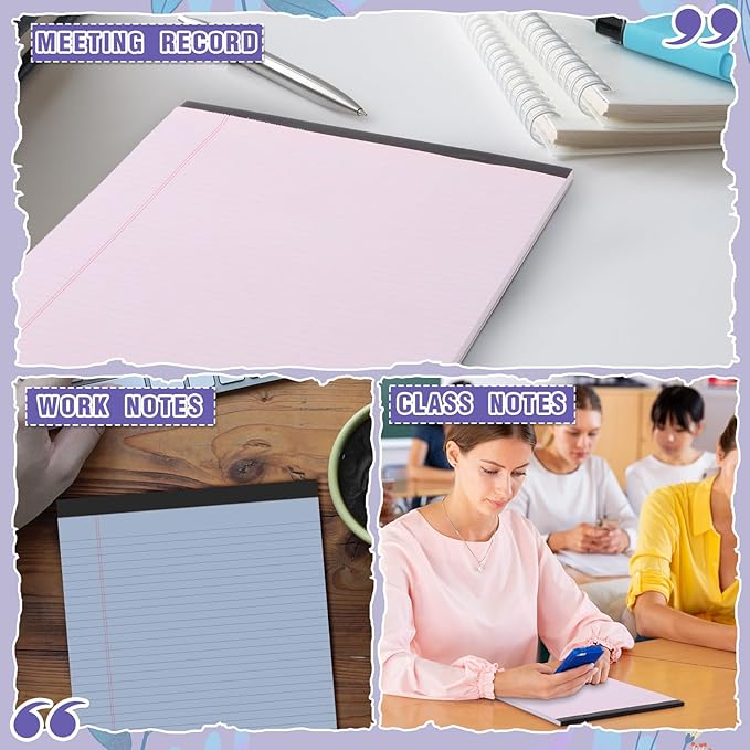 Fuutreo 8 Pcs 8.5'' x 11'' Colored Legal Pad 50 Sheets Per Writing Pads Narrow Ruled Notepad Perforated Writing Notepad Office Supplies for College Office Business (Taro Color)