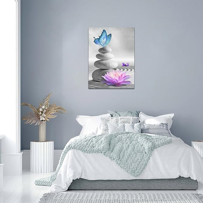 yerretin Stone Wall Art Zen Lotus Pictures Wall Decor Flower Canvas Spa Yoga Meditation Print Artwork Home Decorations for Living Room Bedroom Bathroom Office Framed 12"x16"
