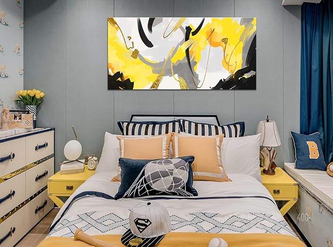 weiyiart Wall Art Yellow Abstract Wall Art Prints Framed Ready to Hang Canvas Wall Art Modern Fantasy Paintings Artwork Large Size for Living Room Bedroom Office Decoration 20"x40"inches