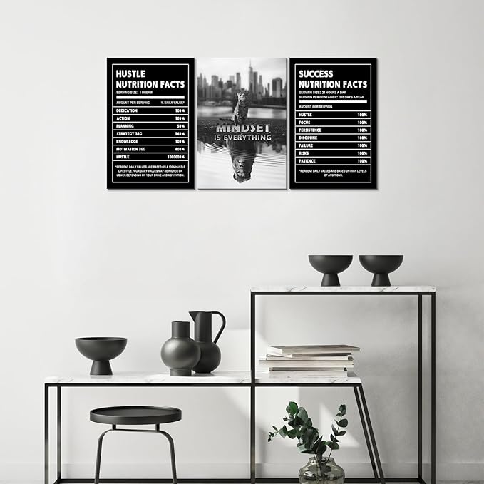 Mindset is Everything Wall Art Motivational Wall Decor for Office Pictures Posters Framed Canvas Wall Art Prints Painting Artwork Decor Ready to Hang in Living Room Bedroom Classroom