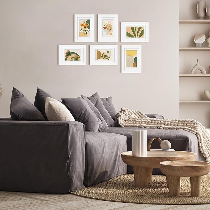 Egofine 4x6 Set of 6, Made of Solid Wood Covered by Plexiglass 3x4.5 and 3.5x5 with Mat or 4x6 without Mat, for Table Top Display and Wall Mounting Photo Frame, White