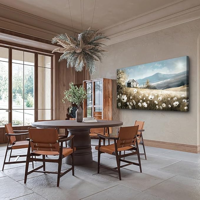 Wapluam Large Canvas Wall Art For Living Room Wall Decor For Bedroom Office Decorations Watercolour Wall Paintings Stretched And Framed Farmhouse Old house Scenery Pictures Artwork Hanging Home Decor